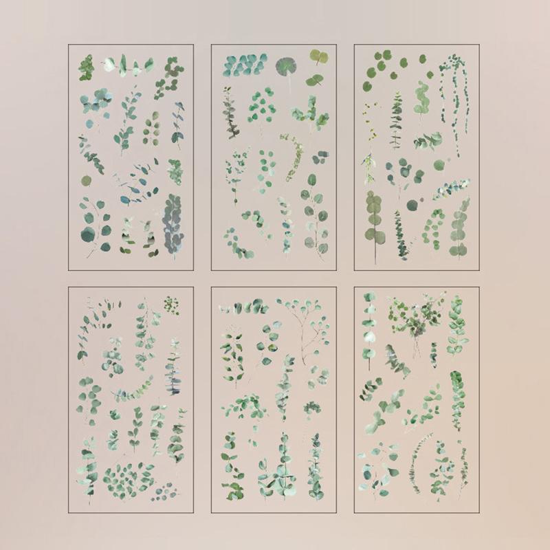 12 Blatt 2 Packungen Transparente PET-Aufkleber Scrapbooking-Materialien DIY Journal Collage Floral Blätter Pflanzen Deko-Aufkleber