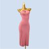 Sexy Sweet and Spicy Pleating Hanging Neck Metal Chain Backless Solid Sleeveless Knitted Ice Silk Vest Dress Summer