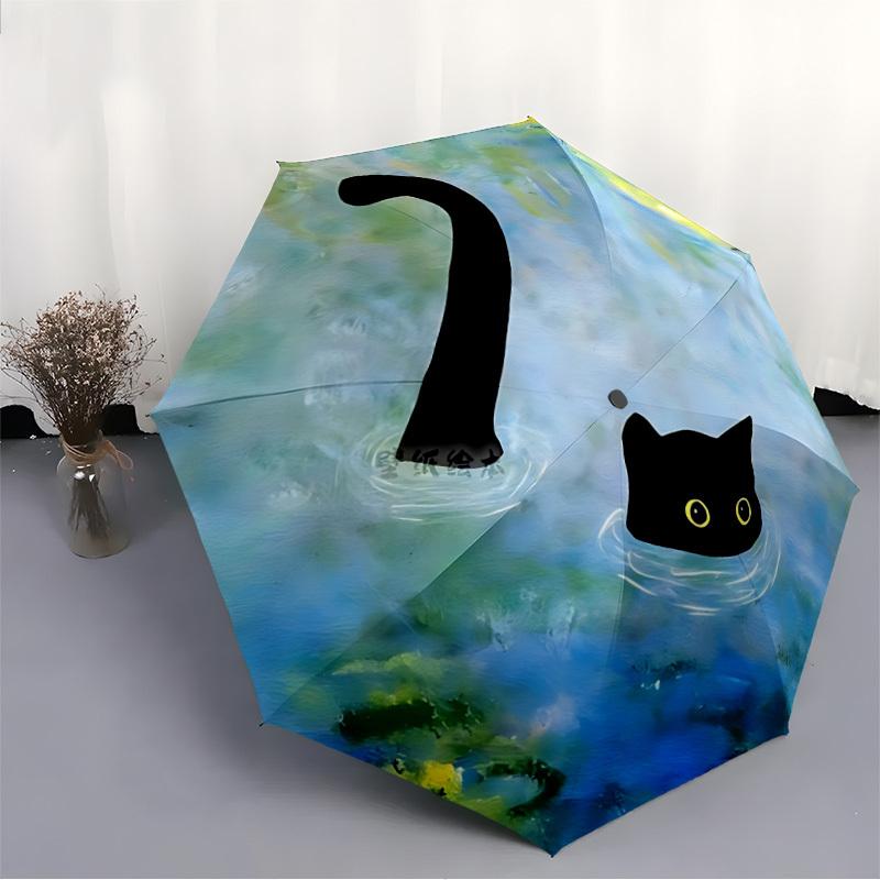 1 Stück Katzenwasser Automatischer Aufklappbarer 8-Rippen Winddichter Regenschirm, Reise & Pendeln, Geeignet für Alle Jahreszeiten