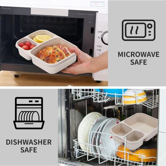 4Pcs Divided Lunch Box 4-Compartment Snack Container with Lid BPA-Free Reusable Stackable Meal Prep Box for Work Travel Picnic