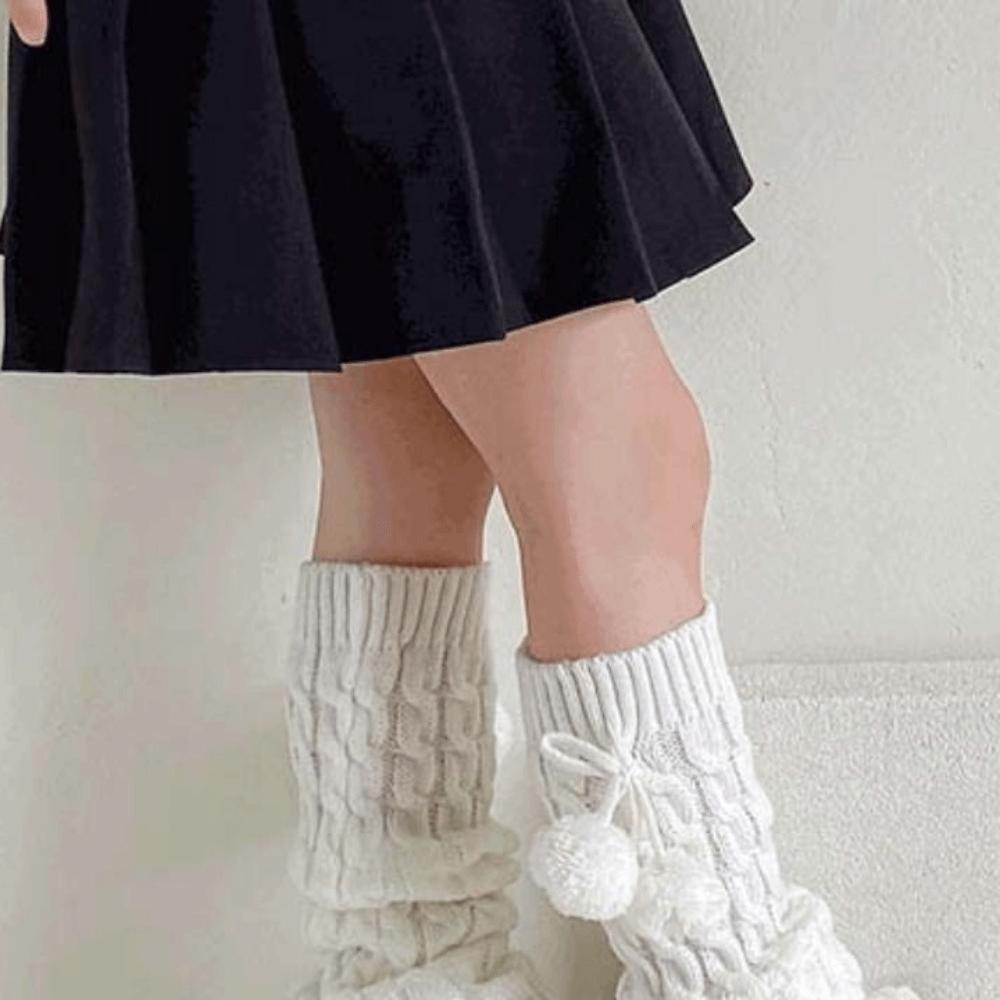 Korean Style Knitted Leg Cover JK Plush Ball Leg Socks Kawaii Children's Leg Warmers Girls