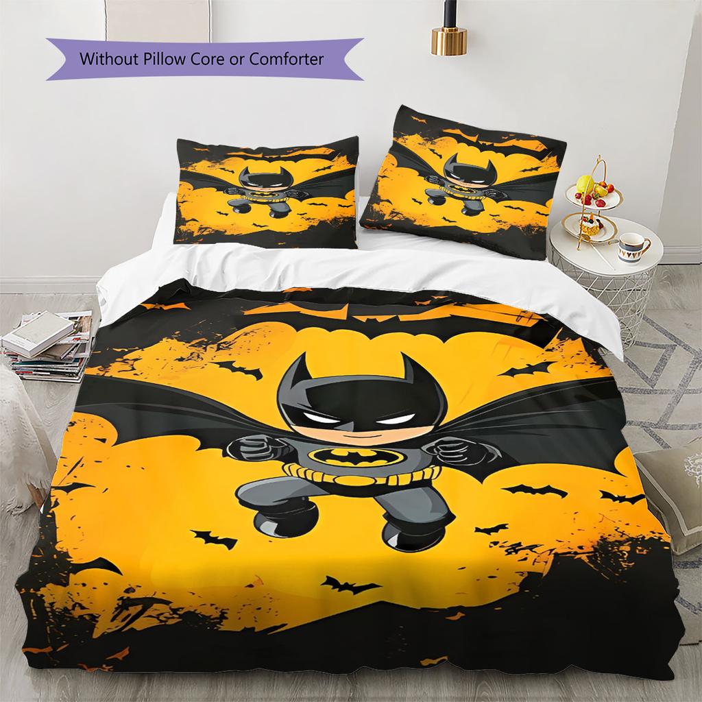 3-piece DC Batman Print Print Coreless Bed Sheet Set, Comfortable Bedspreads In Various Sizes, Bedroom Bedding.