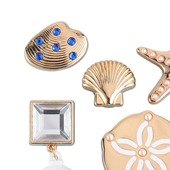 6 Stuks/Set Zomer Strand Schoenschoonmakers, Goudkleurige Schelp Zeester Charms, Oceaan Thema Decoraties voor Klompen Vrouwen Meisjes Schoen Gaten
