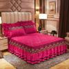 1pc Bed Skirt + 2pcs Pillowcase, Luxury Embossing Velvet Bedspread King Queen Size Romance Embroidery Lace Short Plush Bed Skirt