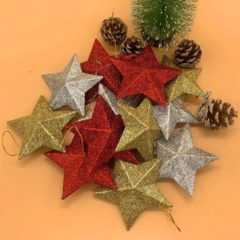 6/30PCS Star Decorations Xmas Tree Hanging Pendant Gold Powder Christmas Home Party Xmas Decorations Gift DIY Crafts Accessories