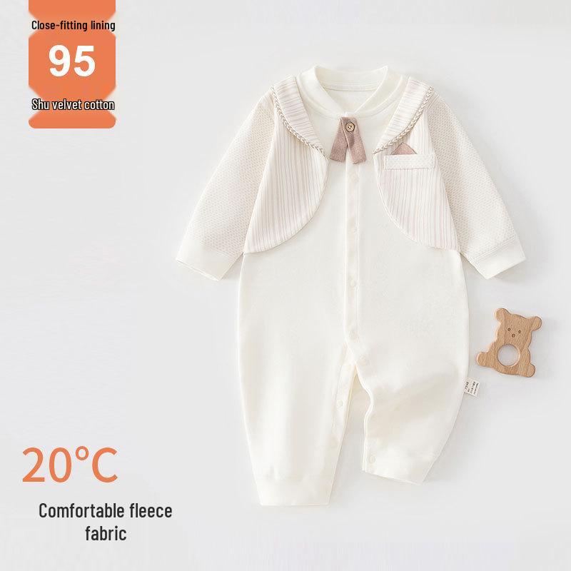 Gentleman Prince Velvet Cotton Newborn Baby Romper Onesie 73 cm [9-13 jin, runs small]
