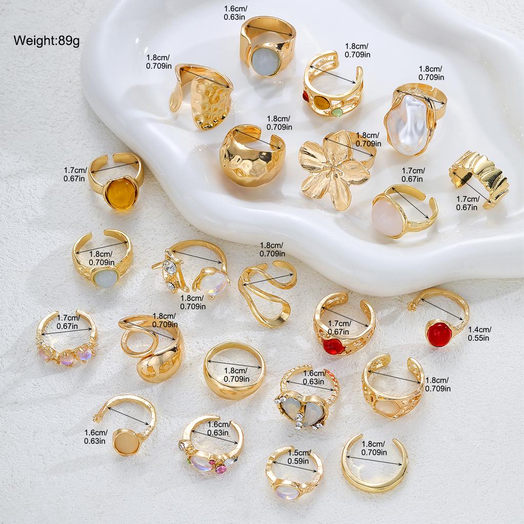 IF ME Floral Gemstone Ring Set For Women Vintage Irregular Lava Texture Opal Inlaid Rings Trendy Statement Jewelry