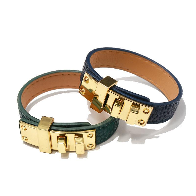 Trendy Punk Lychee Grain Single Loop Leather Belt Buckle Alloy Pu Bracelet Hot Selling Bangle