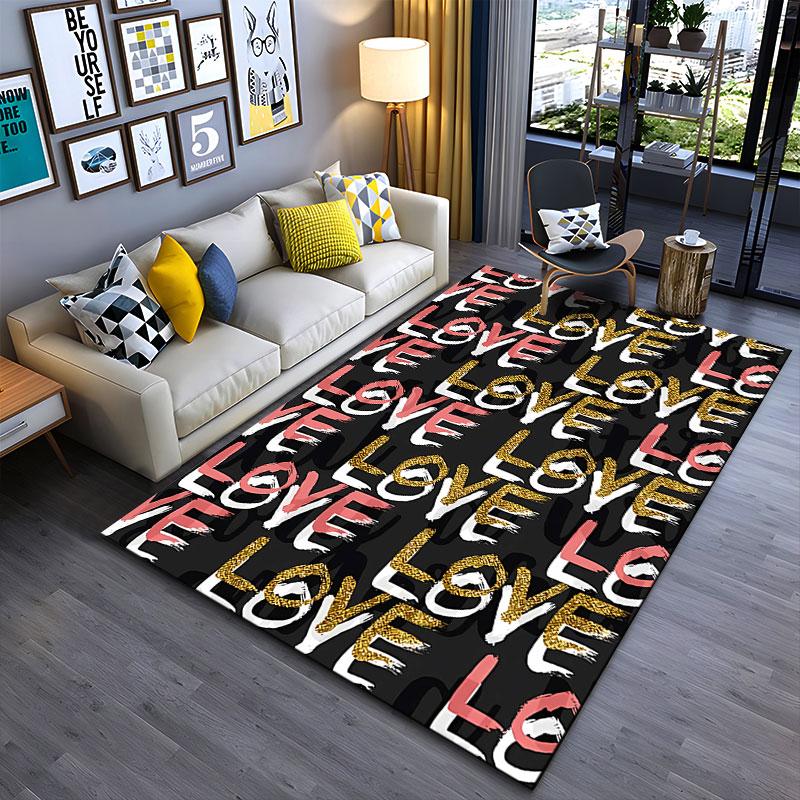 Colorful "LOVE" Text Pattern Rug suitable as a non-slip mat for the living room or bedroom sofa