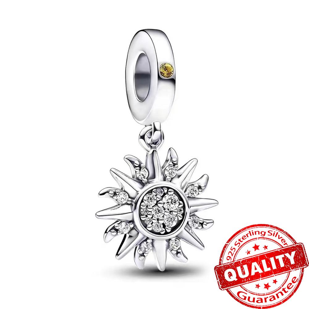 Autentyczny Miedziany Charms Błyszcząca Gwiazda Księżyc i Słońce Wisiorek Pasuje do Oryginalnych Bransoletek DIY Naszyjnik Damski Biżuteria Prezent