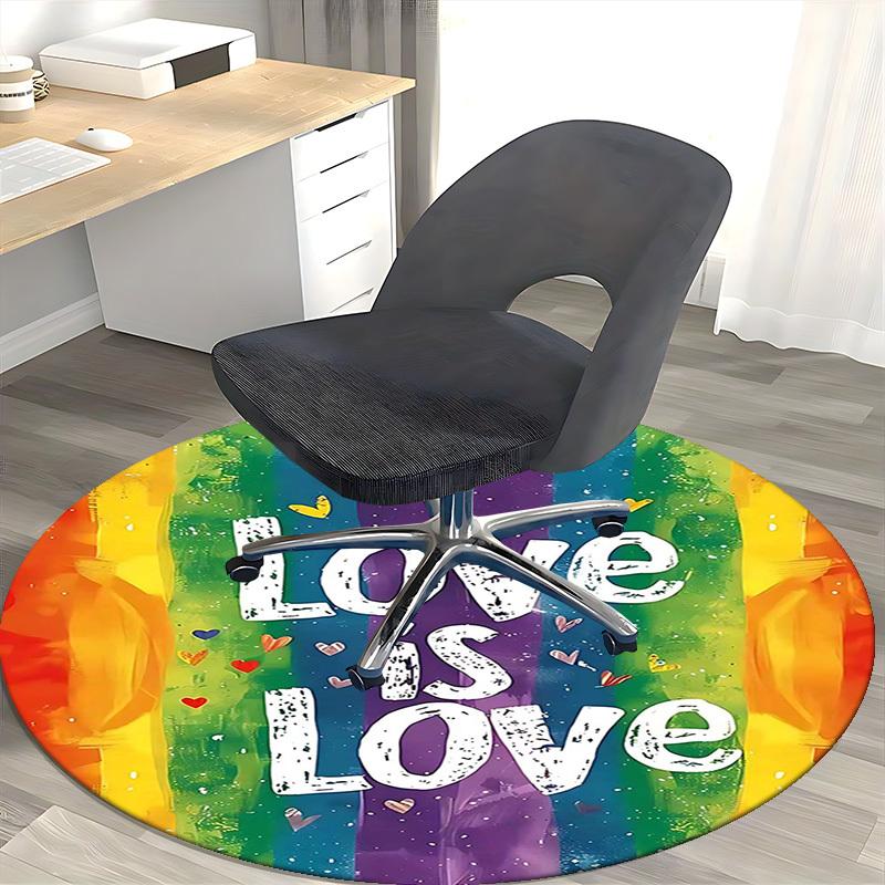1pc Love is Love Rainbow Round Carpet Office Chair Mat, Anti Slip Rug for Home Decor, Living Room, Bedroom, Game Room, Anime Design, Festival Gift