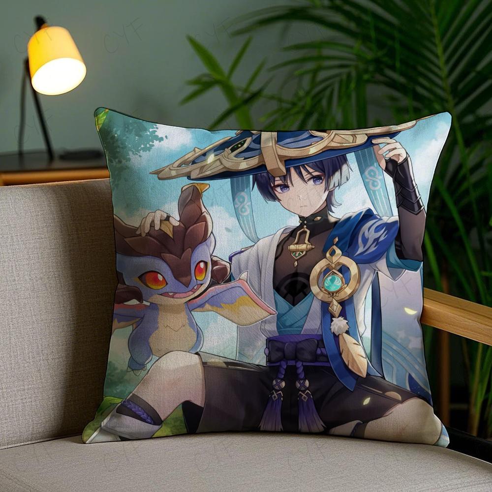 Scaramouche and Wanderer Game Pillow Case Anti-dustmite Pillowcase Invisible Zipper Silky Short Plush Sofa Cushion Cover