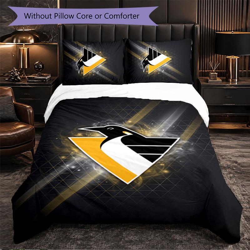 Pittsburgh Penguins Pattern Microfiber 3Pcs Bedding Set Decor Duvet Cover Set For Bedroom Home Use