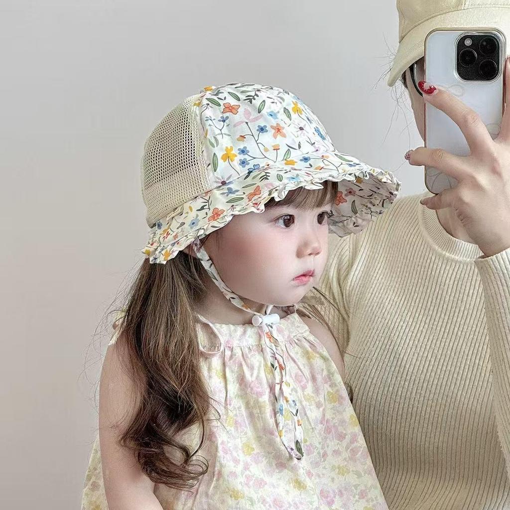Baby Girl Floral Mesh Sun Hat - Breathable Summer Protection