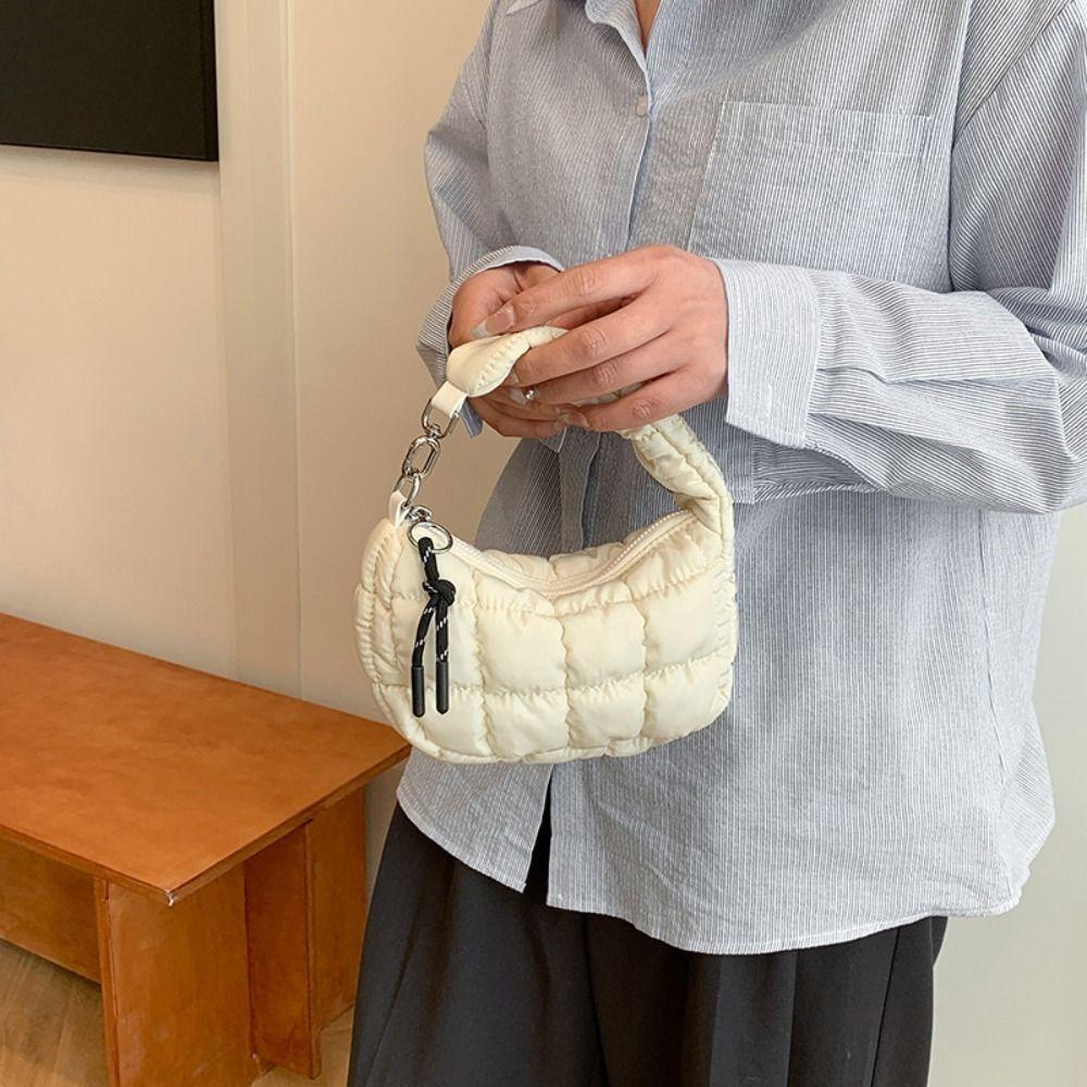 Solid Color Pleated Dumpling Bag Sweet Rhombus Plaid Handbag Cute Bubble Cloud Handbag  Travel