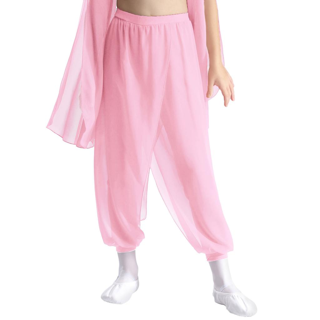 Girls Classical Dance Pants Split Chiffon Overlay Design Practice Wear Stage Performance Bottoms