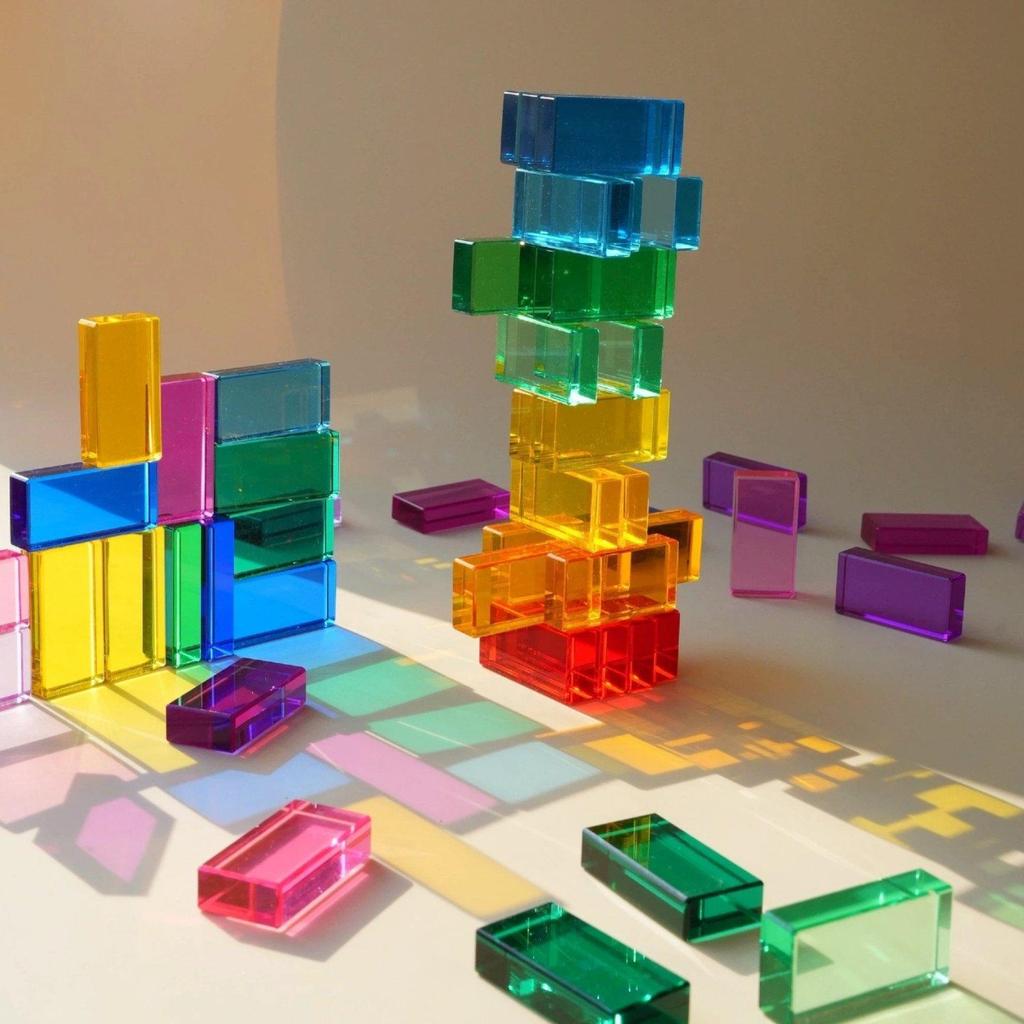 15x Rainbow Blocks Birthday Gifts Translucent Rectangle Learn Color Sensory Training Toys Stacking