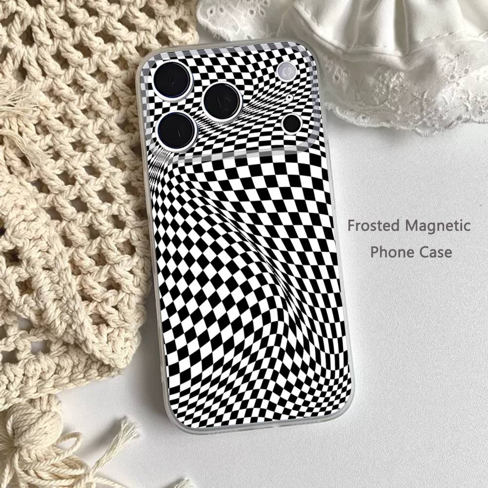 Black White Checkered Phone Case For iPhone 17,16,15,14,13,12,11 Pro,Max,Plus,Mini,Air,E Magnetic Frosted Clear