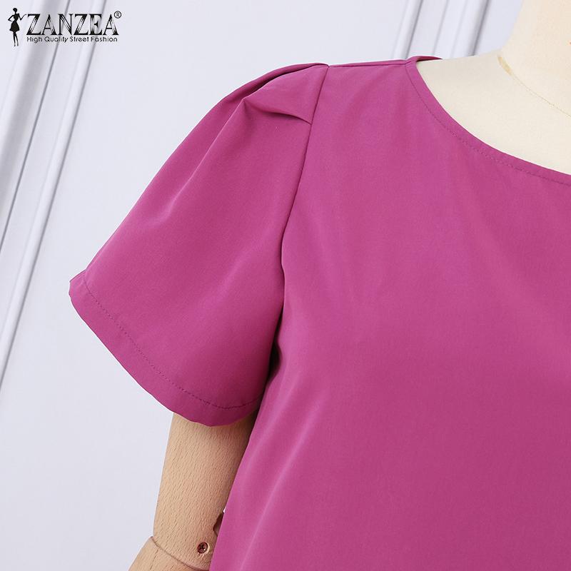 ZANZEA Damen Sommerkleid Lässig Rundhals Puffkurzarm