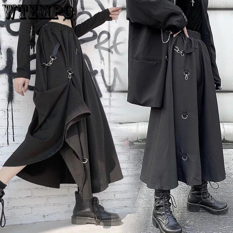 WTEMPO Harajuku Punk Stil Röcke Frauen Hohe Taille Schnalle Unregelmäßigen Gothic Rock Schwarz Hip Hop Streetwear Frei Einstellbar