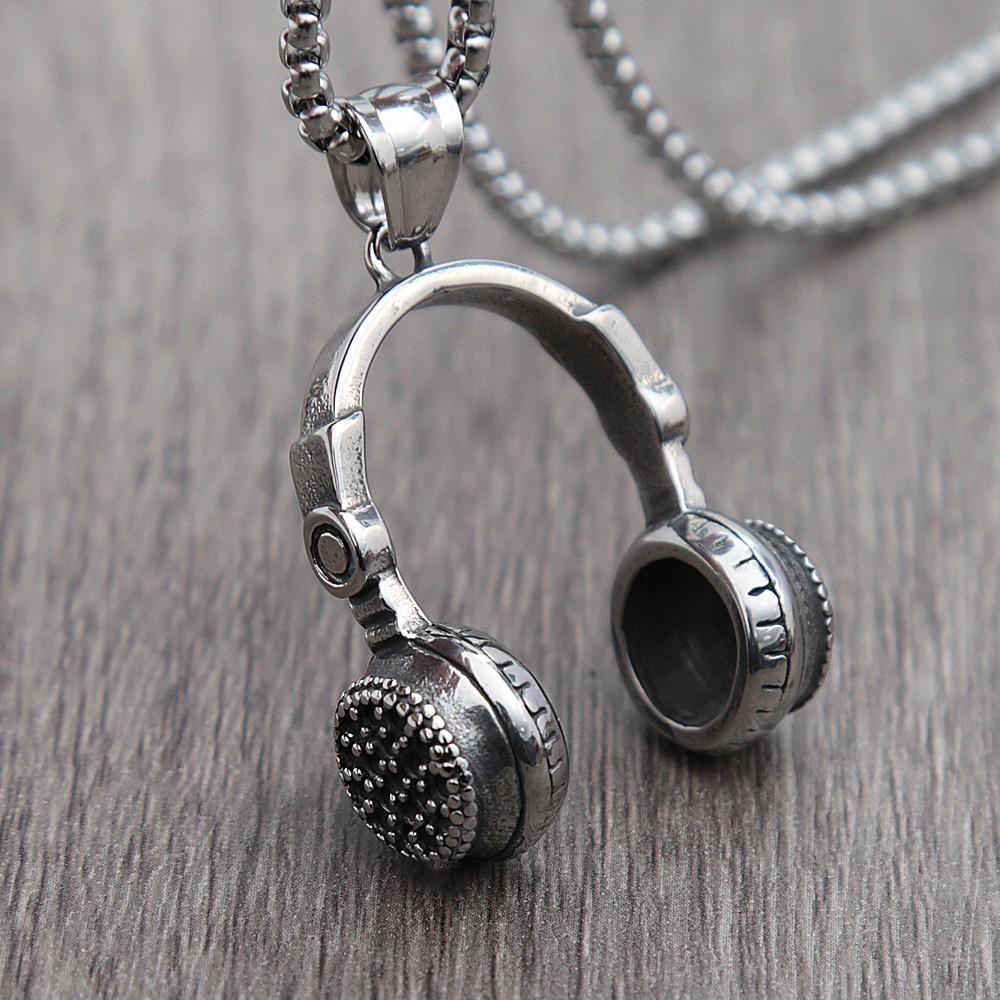 Punk Hip Hop DJ Music Headphone Pendant Necklace Long Chain For Men Women Punk Rock Headset Necklace Male Jewelry Gift