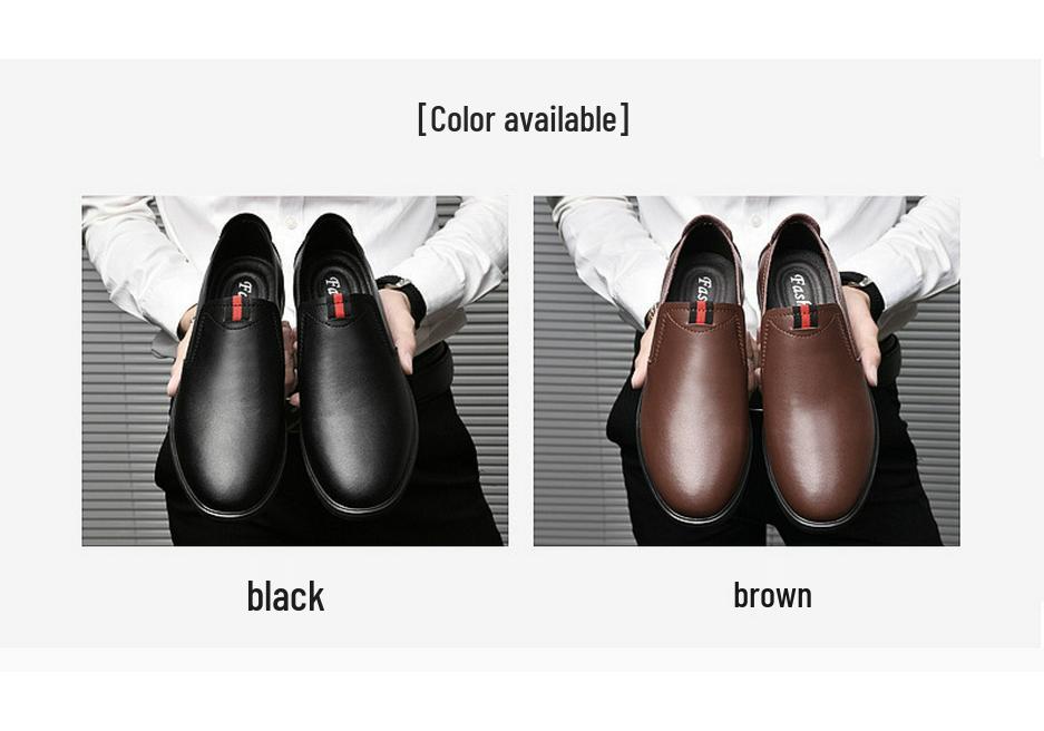 Men's Casual Cowhide Slip-on Loafers - Spring and Autumn Leather Shoes, Large Size Lazy Fit
