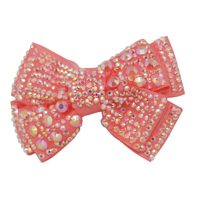 Rhinestone Bow Hair Clips Sweet Ribbon Barrette Baby Girls Sparkling Crystal Hairpins For  Children Kids Headwear Accessories