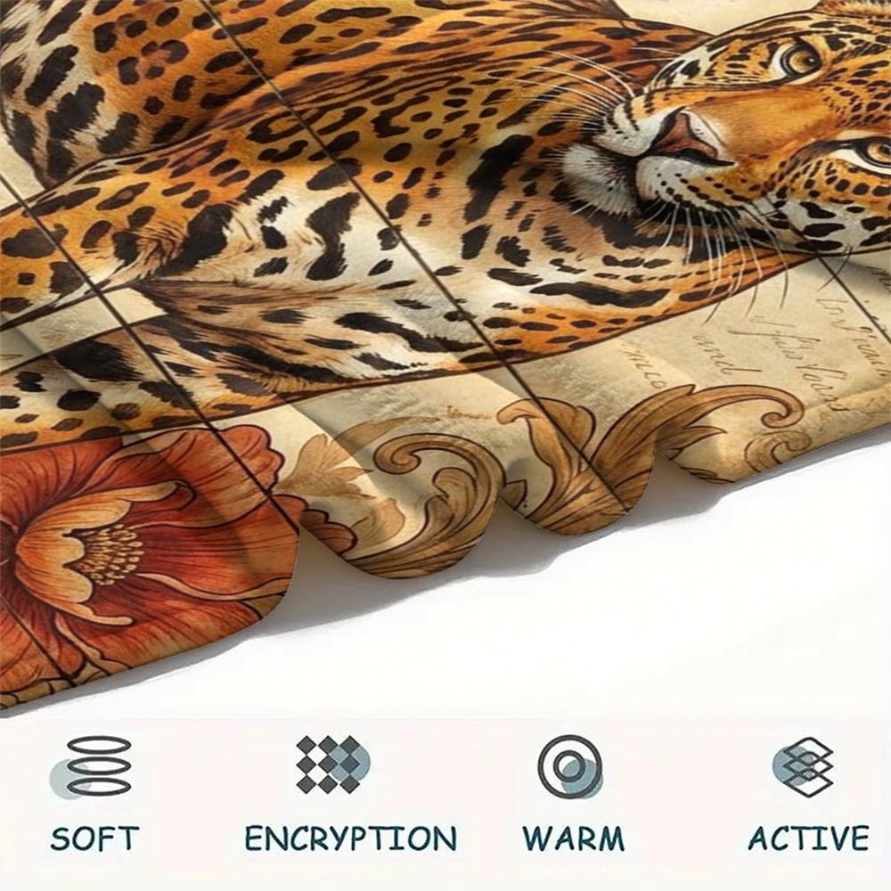 1PC Retro Floral Animal Print Flannel Blanket, High quality All Seasons, Home Decor, Warmth and Comfort, Perfect for Christmas Gifts