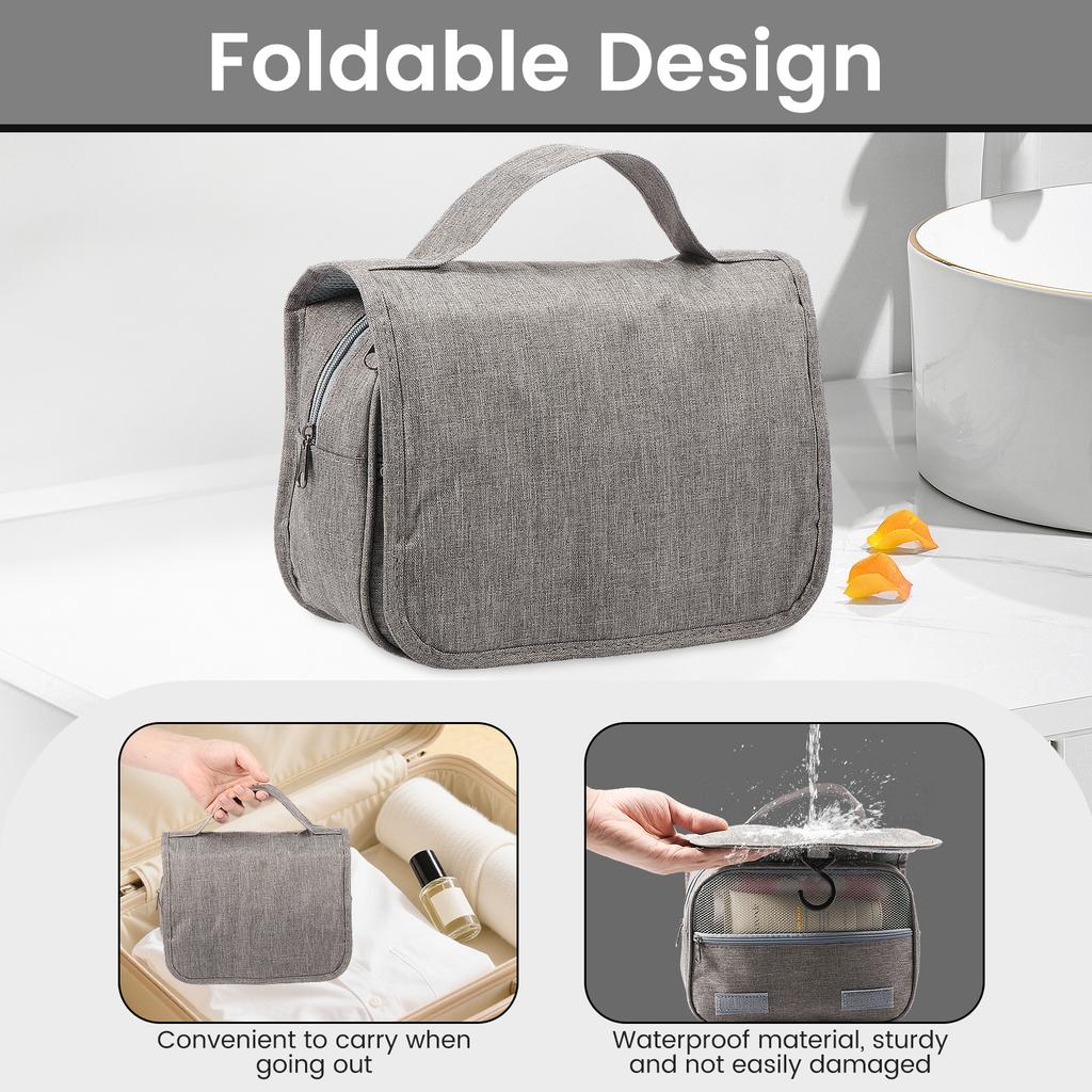 Foldable Hanging Travel Bag Polyester Portable Toiletry Washbag with Hanging Hook Waterproof Cosmetic Bag for Bathroom Storage