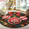 Round Area Rug 2D Flat Christmas Ball Pattern Carpet Flannel Soft Fluffy Cozy Living Room Table Floor Pad Decor