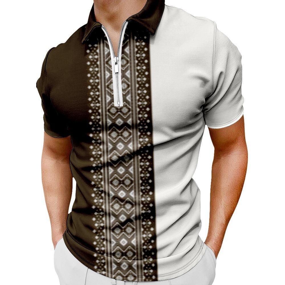 Men'S Casual 3D Digital Printing Short Sleeve Zipper Polo Shirt Men'S Clothing