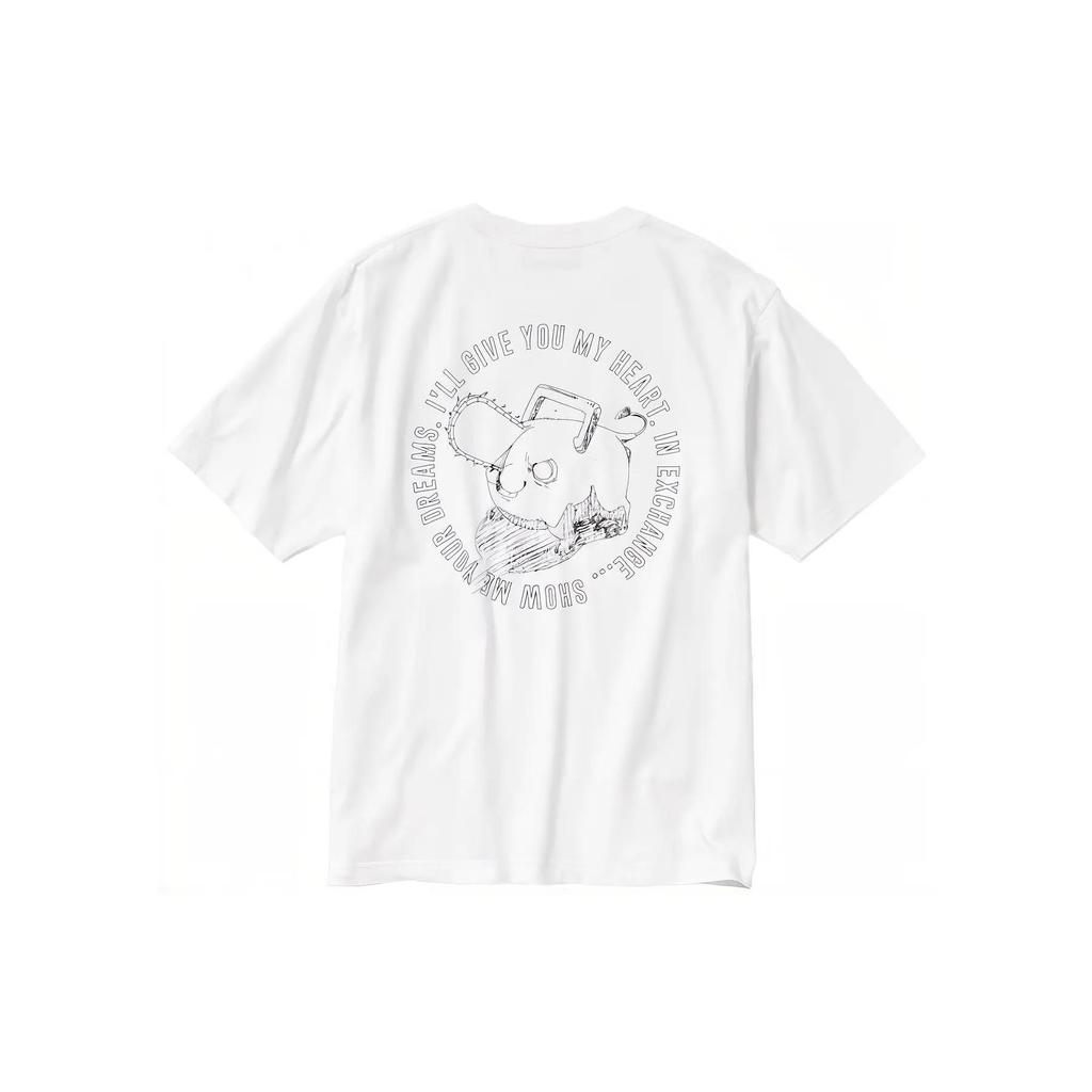 UNIQLO Chainsaw Man T-Shirts Unisex White Crew Neck Moderate (Unisex) T-Shirts 462908 00