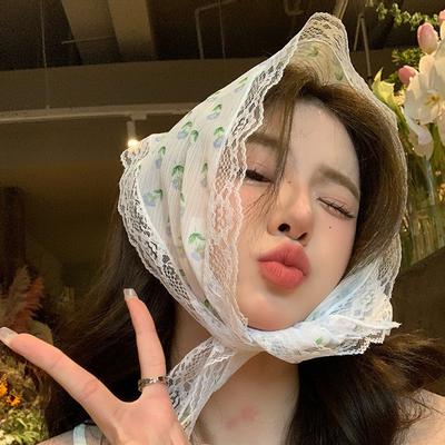 Atmosphäre Florales Seidentuch Damen Krawatte Stirnband Spitze Kopftuch Premium Foto Dreieckstuch