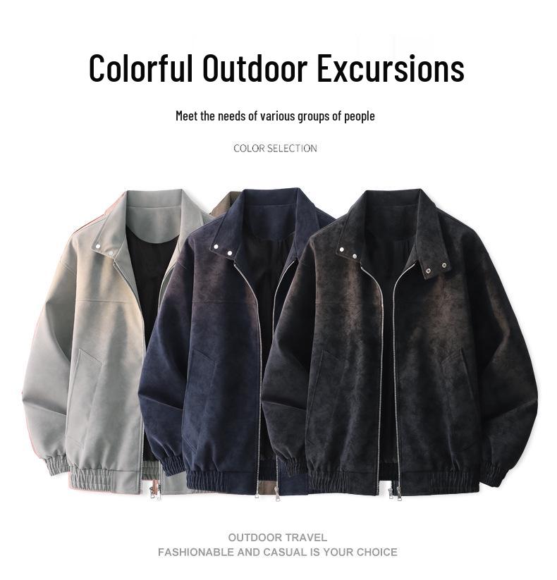 Men's Trendy Retro Tie-Dye Stand Collar PU Leather Jacket - Autumn Casual Outerwear
