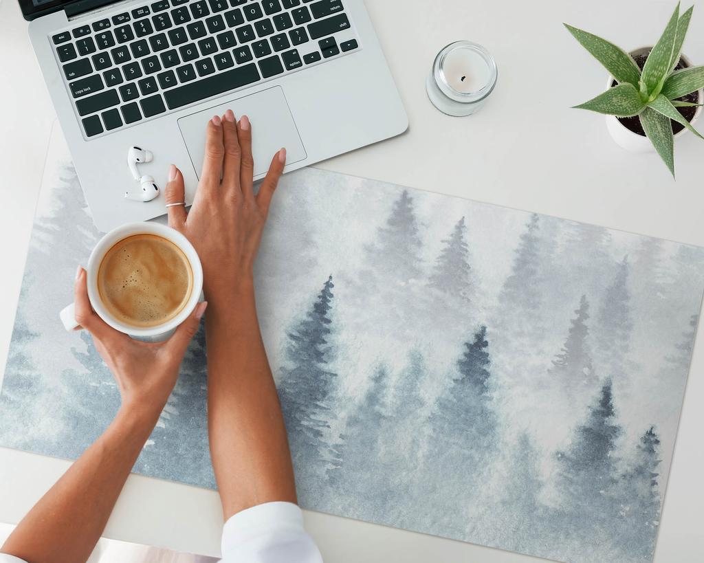 Elegant Decorative Desk Mat Watercolor Fog Forest 90x45 cm