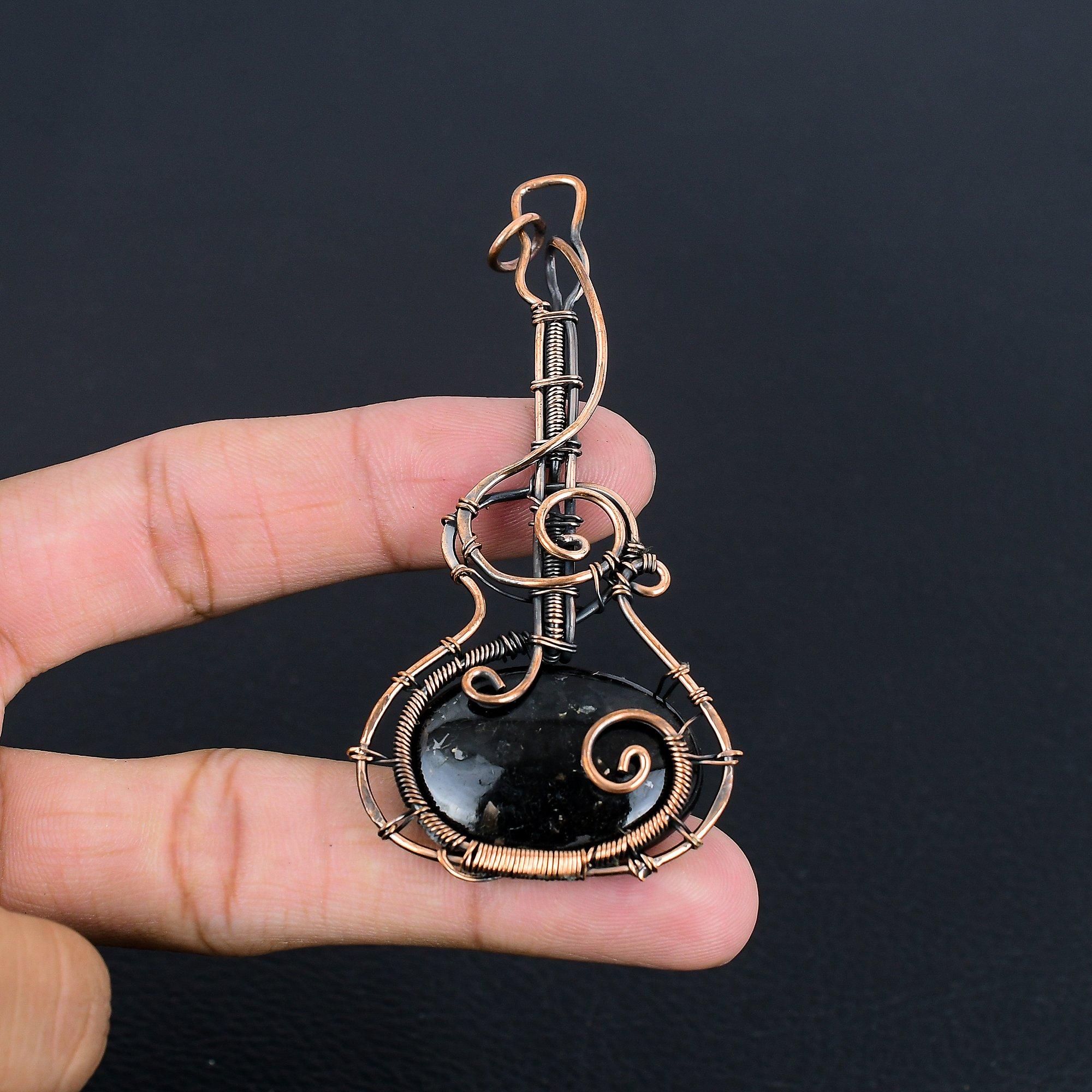 

Nuummite Gemstone Pendant 999 Copper Wire Wrapped Jewelry, Handmade Antique Pendant Jewelry, Gift For Mother 2.63 Inches