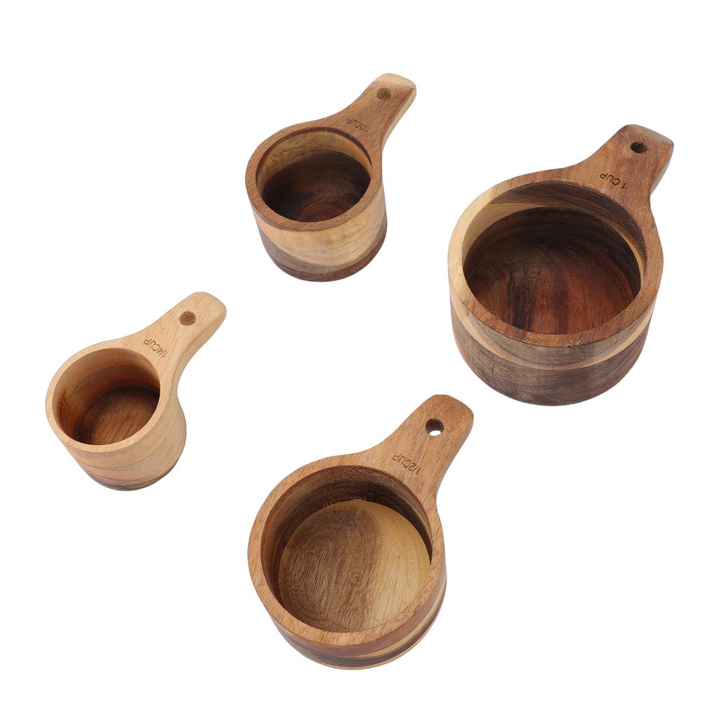 4PCS Wood Measuring Cups Set Stackable Baking Cooking Measuring Cup Kitchen Measure Tool for Dry Ingredients Tea Milk Powder