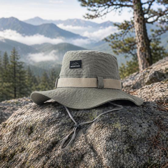 Fisherman Hat for Men, UV Protection Wide Brim Summer Hat, Outdoor Sun Hat with Adjustable Windproof Rope for Hiking Fishing Cycling Sunshade