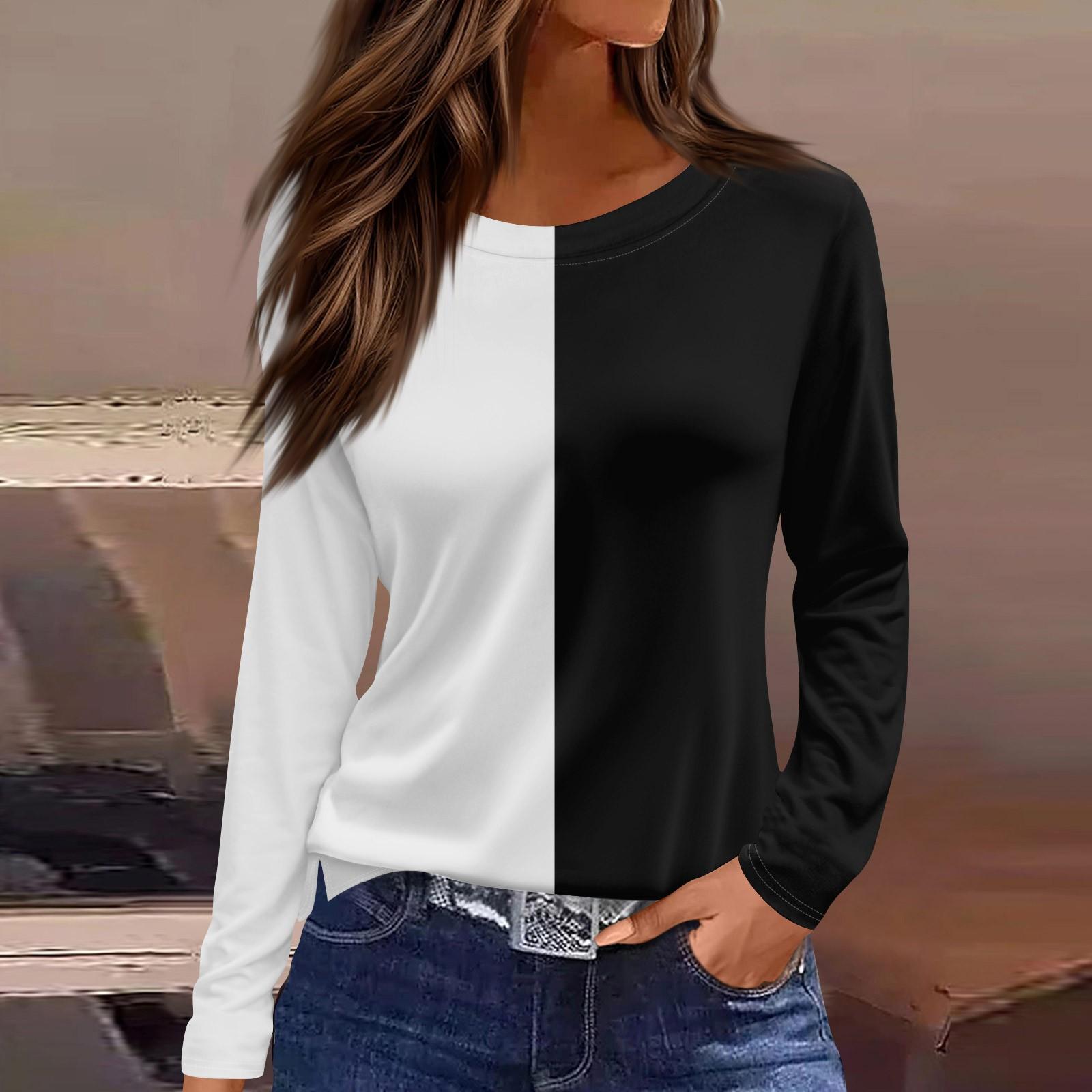 

Женская мода повседневный топ с разрезом по низу и полосками в полоску с градиентным принтом и круглым вырезом с длинными рукавами L чёрный