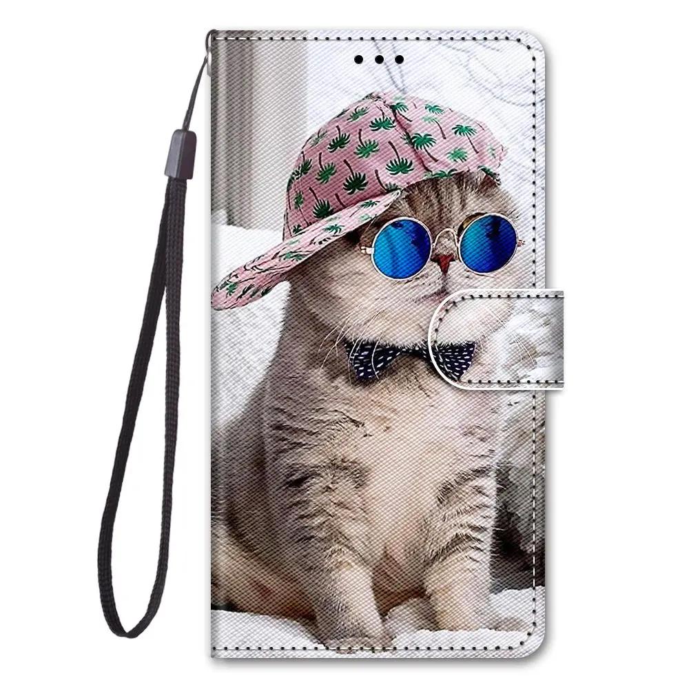 Lovely Cat Wolf Pattern Wallet Flip Cases For iPhone 15 Pro Max 14 Plus 13 12 11 Pro Max Card Holder Stand Phone Book Cover