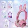 Heart-Shaped LED Bluetooth Headphones with Long Mic and Rabbit Ear Headband KE-11 for Girls