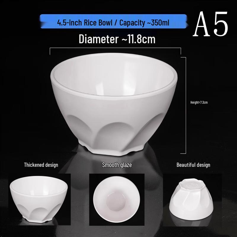 A5 Melamine Restaurant Rice/Soup Bowl - 4.5 Inch, 10-Pack