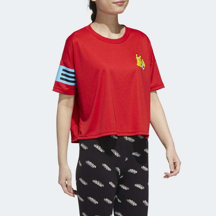 Adidas X Pokemon Co-Branded Short Crop Training T-Shirt Women Tops Light-Crimson GN3006