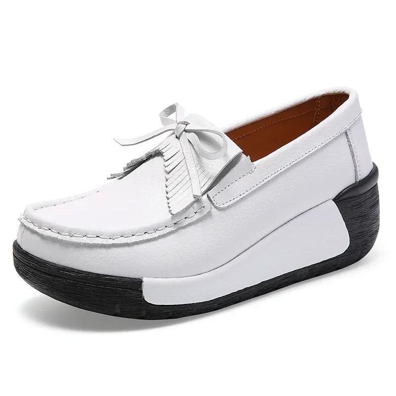 Leichte Mode Dicke Sohle Plateau Schuhe Damen Echtes Leder Hohe Qualität Keilabsatz Schuhe Damen Weich Rutschfest Mutter Schuhe