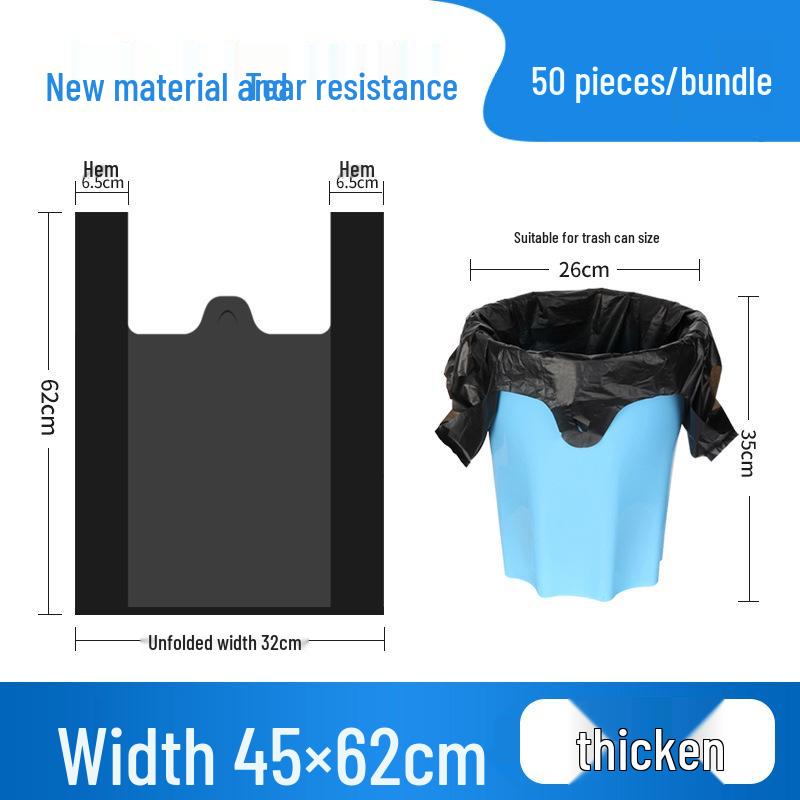 Black Handheld Thickened Vest-Style Trash Bags with Handles for Household Use