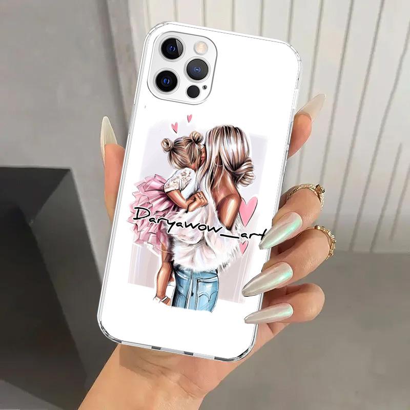 Mom Baby Girls Phone Case for Iphone 17 Air 16 15 Plus 14 13 Mini 12 11 Pro Max 16E 7 8 SE 2020 Soft Funda Print Shell 16 15 14