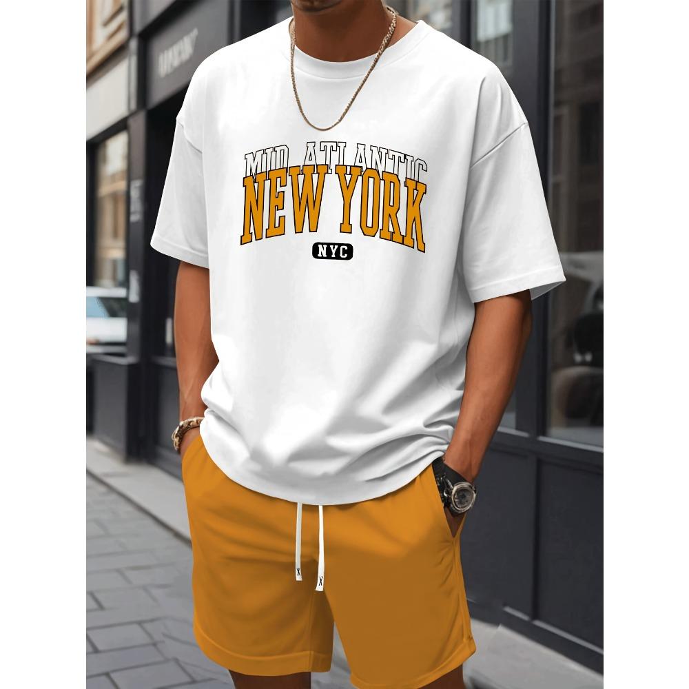 New York Men's Short-Sleeve T-Shirt and Shorts Set Relaxed-Fit Casual T-Shirt Creative Streetwear T-Shirt Unique Casual Apparel