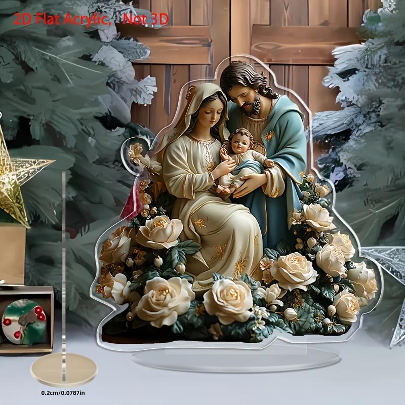 2D Flat Nativity Scene Acrylic Desktop Decoration, Flower, Home Decor Plaque Hanging Wall Art Decorative Garden Decoration for Room Door Signs Hanging