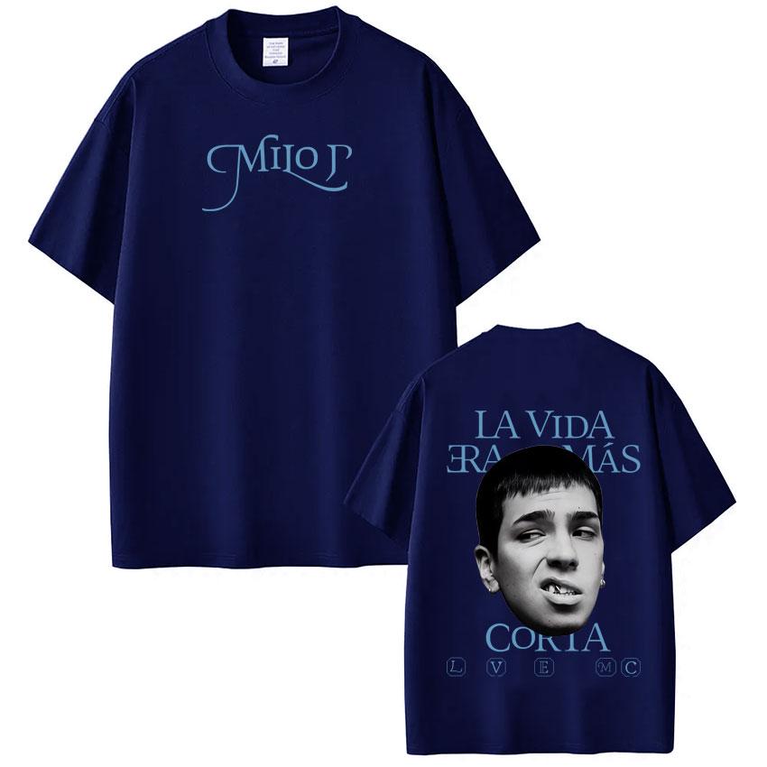 New Album Graphic Tshirt of Rapper Milo J La Vida Era Mas Corta for SpringSummer 2026fashion Hiphop Cotton Shortsleeved Top