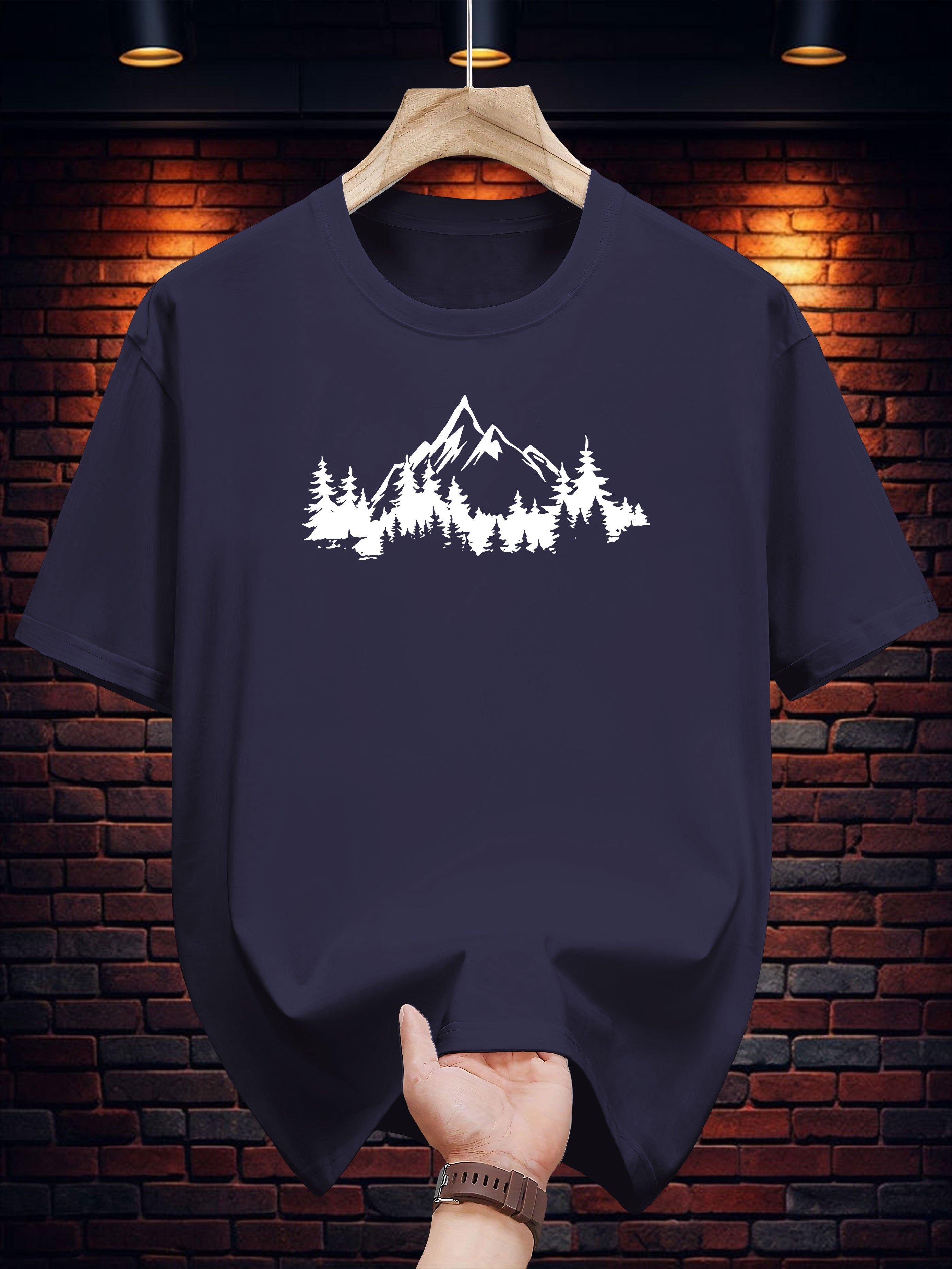 T-shirt with Mountain Landscape Print - Breathable Regular Fit Casual Summer Tee M